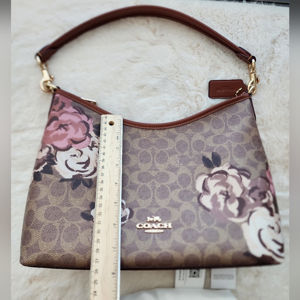 ❤️Coach Signature Floral Shoulder Bag in Brown and Pink - Picture 6 of 10